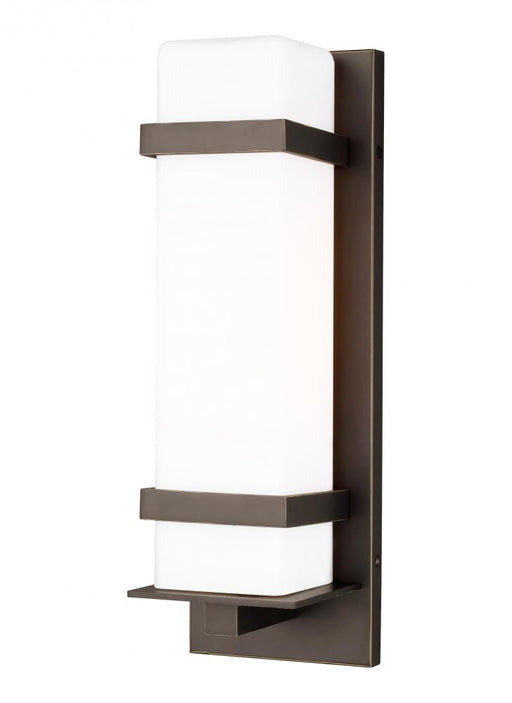Generation Lighting Alban modern 1-light outdoor exterior medium square wall lantern in antique bronze finish with etche