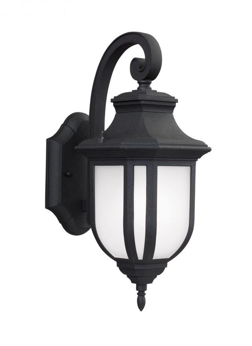 Generation Lighting Childress traditional 1-light outdoor exterior medium wall lantern sconce in black finish with satin