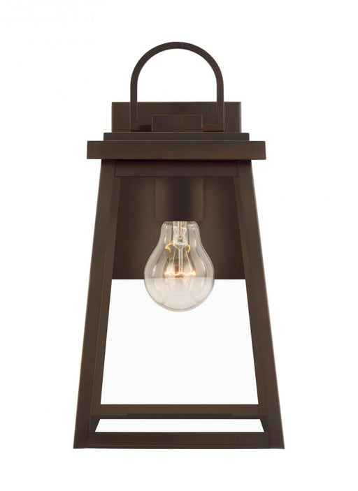 Visual Comfort & Co. Studio Collection Founders modern 1-light outdoor exterior medium wall lantern sconce in antique bronze finish with cl