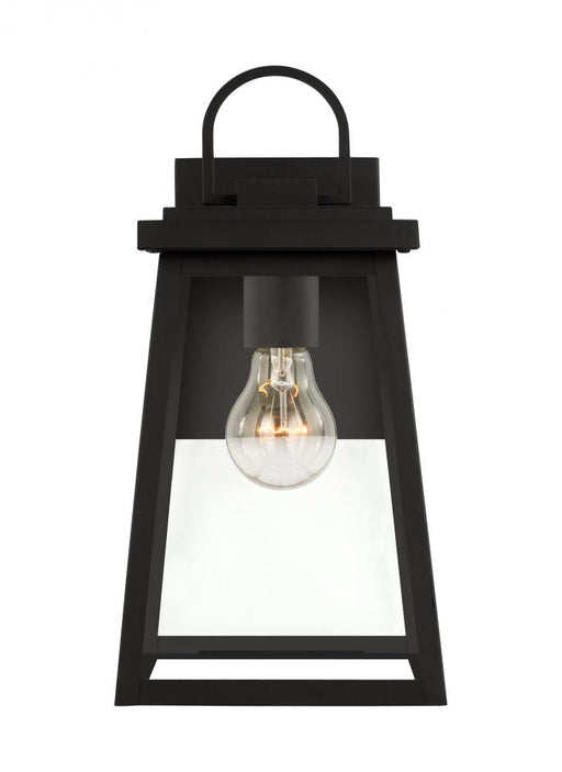 Visual Comfort & Co. Studio Collection Founders modern 1-light LED outdoor exterior medium wall lantern sconce in black finish with clear g