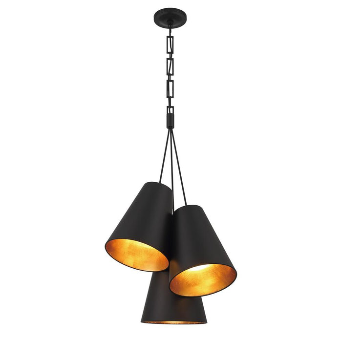 Crystorama Brian Patrick Flynn Alston 3 Light Matte Black + Antique Gold Pendant