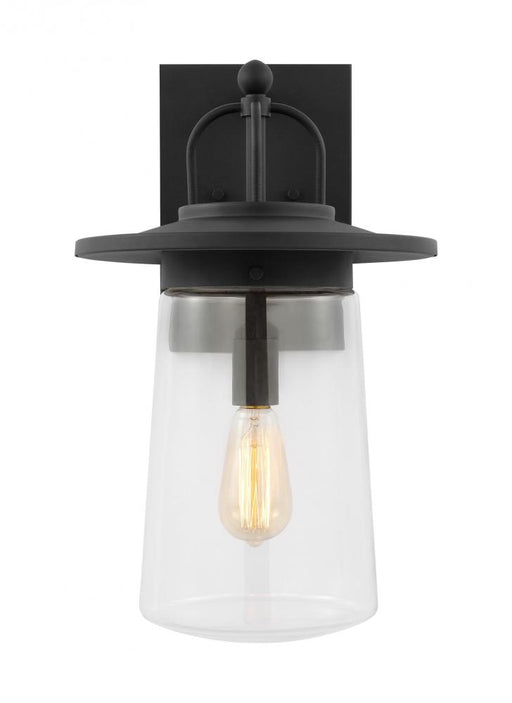 Generation Lighting Tybee casual 1-light LED outdoor exterior large wall lantern sconce in black finish with clear glass