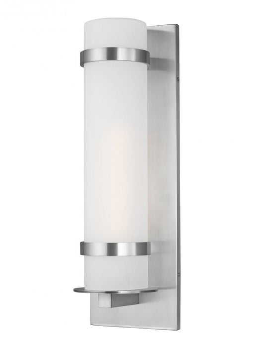 Generation Lighting Alban modern 1-light LED outdoor exterior large round wall lantern sconce in satin aluminum silver f