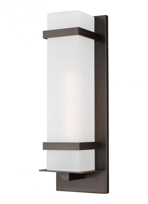 Generation Lighting Alban modern 1-light outdoor exterior large square wall lantern in antique bronze finish with etched