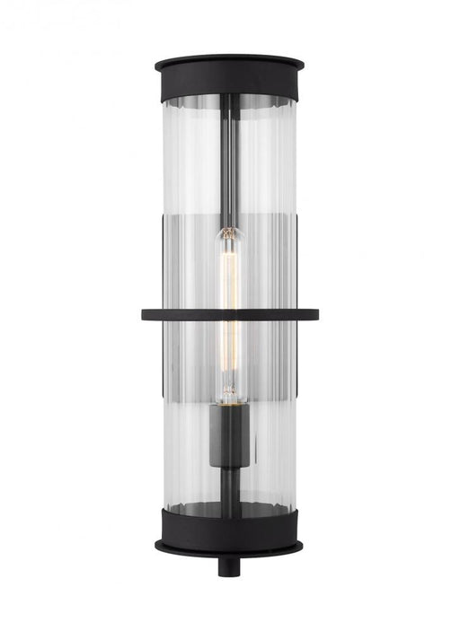Visual Comfort & Co. Studio Collection Alcona transitional 1-light LED outdoor exterior large wall lantern in black finish with clear flute