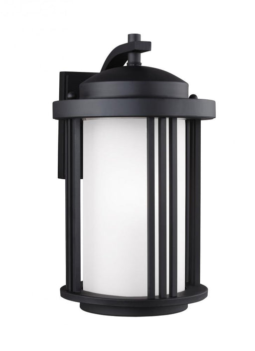 Generation Lighting Crowell contemporary 1-light outdoor exterior medium wall lantern sconce in black finish with satin