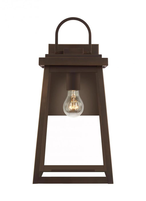 Visual Comfort & Co. Studio Collection Founders modern 1-light outdoor exterior large wall lantern sconce in antique bronze finish with cle