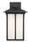 Generation Lighting Tomek modern 1-light outdoor exterior large wall lantern sconce in black finish with etched white gl