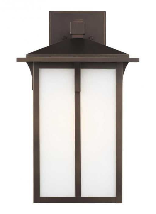 Generation Lighting Tomek modern 1-light outdoor exterior large wall lantern sconce in antique bronze finish with etched