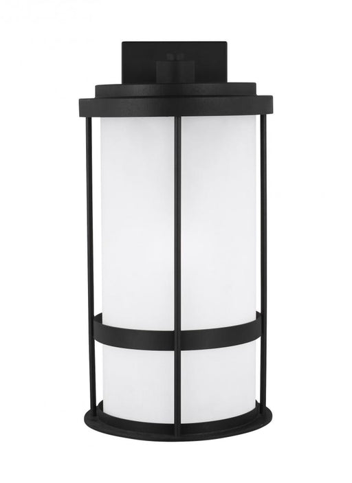 Generation Lighting Wilburn modern 1-light LED outdoor exterior large wall lantern sconce in black finish with satin etc