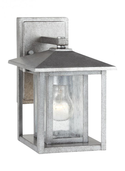 Generation Lighting Hunnington contemporary 1-light outdoor exterior small wall lantern in weathered pewter grey finish