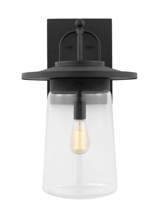 Generation Lighting Tybee casual 1-light LED outdoor exterior extra large wall lantern sconce in black finish with clear