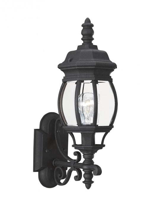 Generation Lighting Wynfield traditional 1-light outdoor exterior wall lantern sconce uplight in black finish with clear | 88200-12