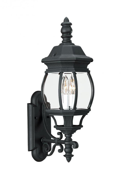 Generation Lighting Wynfield traditional 2-light LED outdoor exterior wall lantern sconce in black finish with clear bev