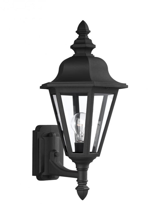 Generation Lighting Brentwood traditional 1-light outdoor exterior uplight wall lantern sconce in black finish with clea
