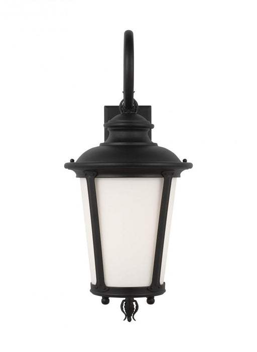 Generation Lighting Cape May traditional 1-light outdoor exterior large wall lantern sconce in black finish with etched