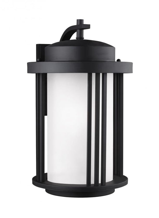 Generation Lighting Crowell contemporary 1-light outdoor exterior large wall lantern sconce in black finish with satin e