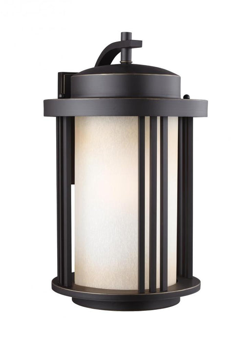 Generation Lighting Crowell contemporary 1-light outdoor exterior large wall lantern sconce in antique bronze finish wit
