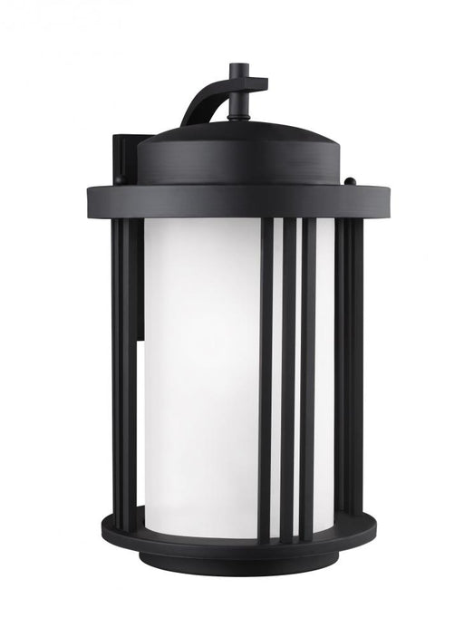 Generation Lighting Crowell contemporary 1-light LED outdoor exterior large wall lantern sconce in black finish with sat
