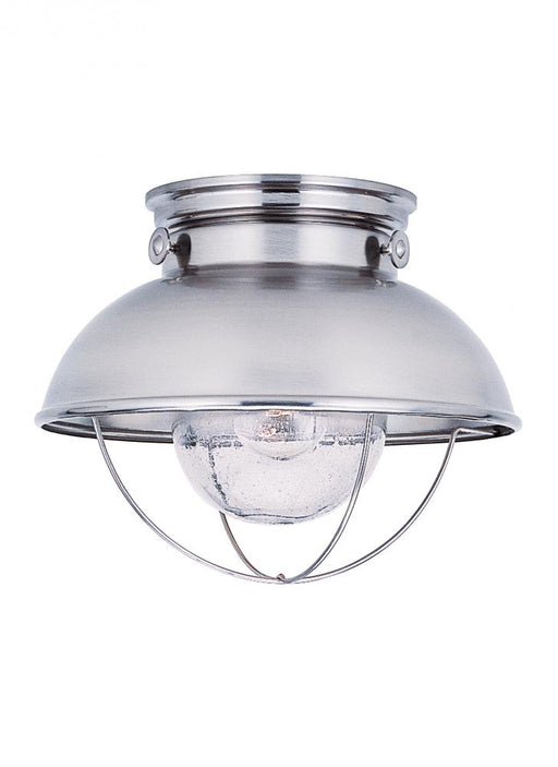 Generation Lighting Sebring transitional 1-light outdoor exterior ceiling flush mount in brushed stainless silver finish
