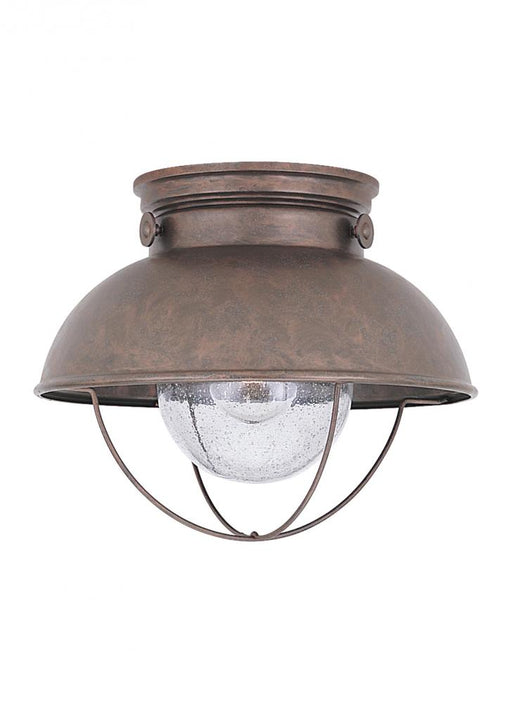 Generation Lighting Sebring transitional 1-light LED outdoor exterior ceiling flush mount in weathered copper finish wit