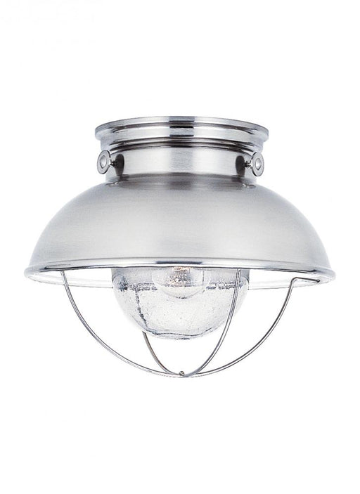 Generation Lighting Sebring transitional 1-light LED outdoor exterior ceiling flush mount in brushed stainless silver fi
