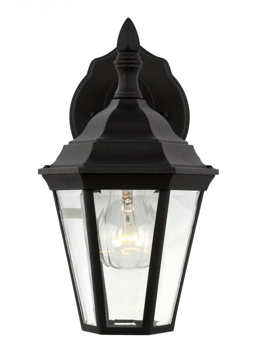 Generation Lighting Bakersville traditional 1-light outdoor exterior small wall lantern sconce in black finish with clea