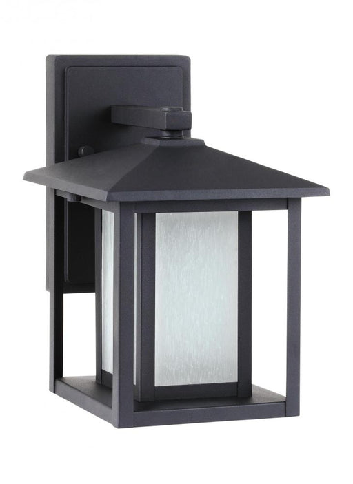Generation Lighting Hunnington contemporary 1-light outdoor exterior small wall lantern in black finish with etched seed