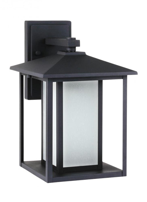 Generation Lighting Hunnington contemporary 1-light LED outdoor exterior medium wall lantern in black finish with etched