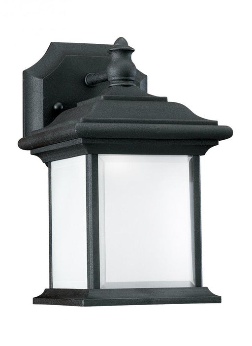 Generation Lighting Wynfield traditional 1-light LED outdoor exterior wall lantern sconce in black finish with frosted g