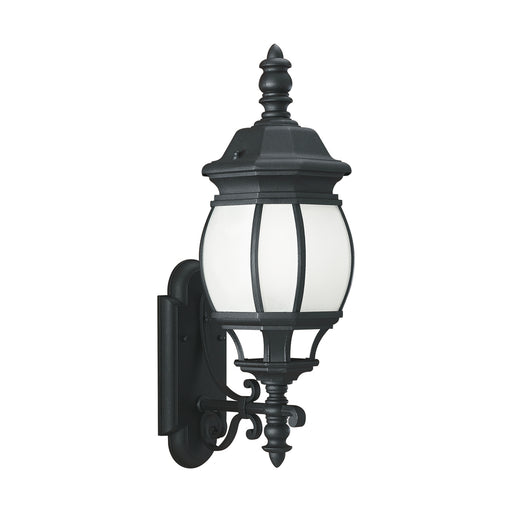 Generation Lighting Wynfield traditional 1-light outdoor exterior large wall lantern sconce in black finish with frosted