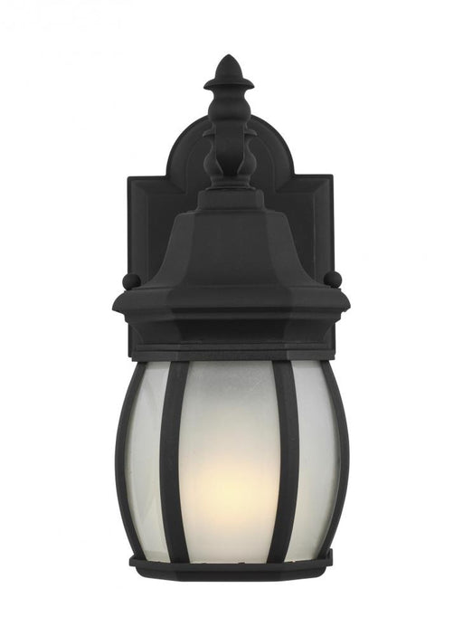 Generation Lighting Wynfield traditional 1-light LED outdoor exterior small wall lantern sconce in black finish with fro