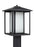 Generation Lighting Hunnington contemporary 1-light LED outdoor exterior post lantern in black finish with etched seeded