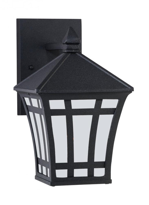 Generation Lighting Herrington transitional 1-light outdoor exterior small wall lantern sconce in black finish with etch