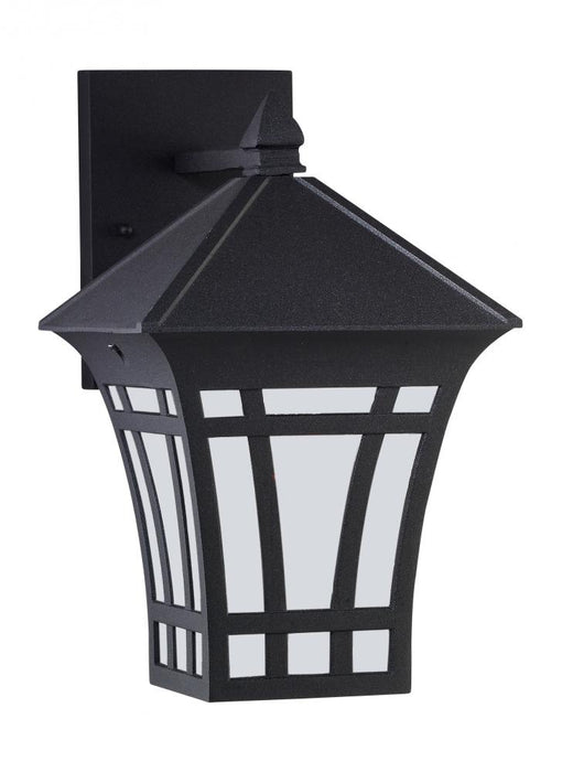 Generation Lighting Herrington transitional 1-light outdoor exterior medium wall lantern sconce in black finish with etc