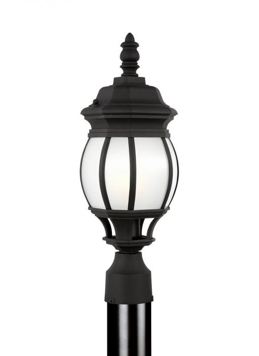 Generation Lighting Wynfield traditional 1-light outdoor exterior small post lantern in black finish with frosted glass