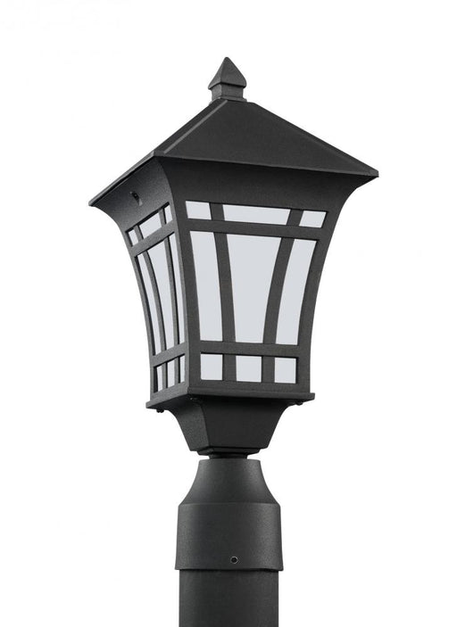Generation Lighting Herrington transitional 1-light outdoor exterior post lantern in black finish with etched white glas