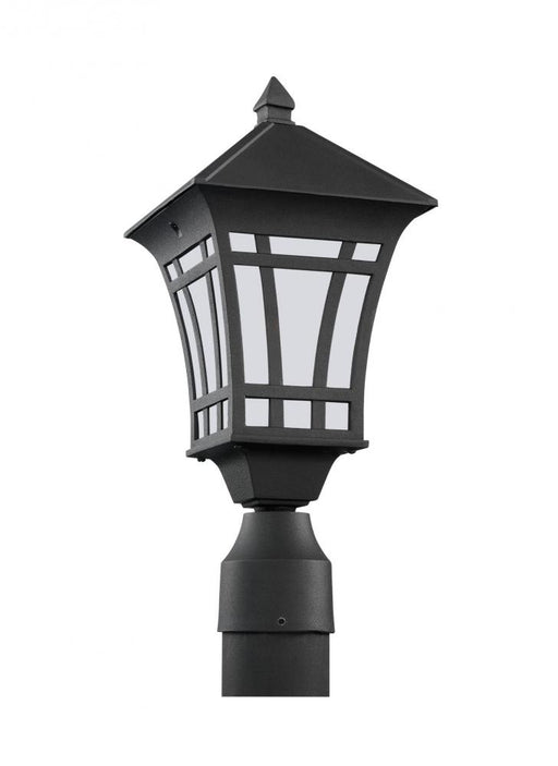Generation Lighting Herrington transitional 1-light LED outdoor exterior post lantern in black finish with etched white