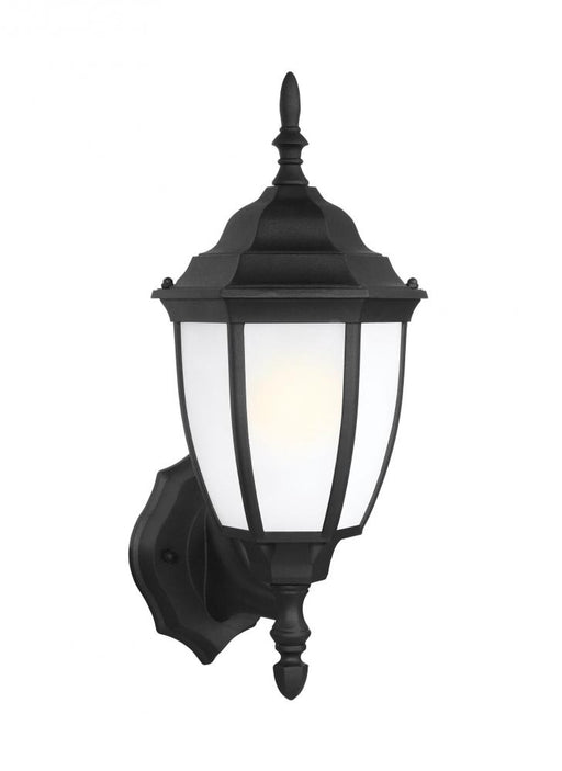 Generation Lighting Bakersville traditional 1-light outdoor exterior round wall lantern sconce in black finish with sati