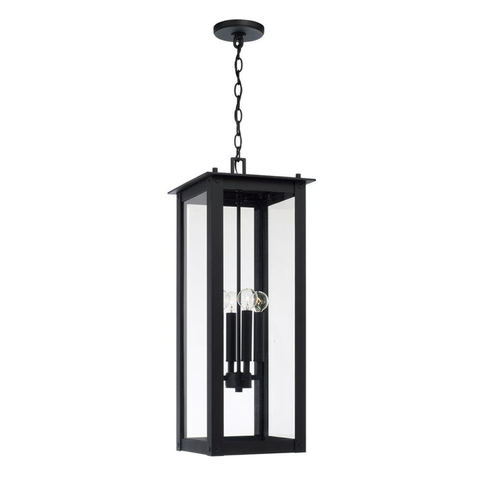 4-light Outdoor Rectangular Hanging Lantern In Black With Clear Glass | 934644BK