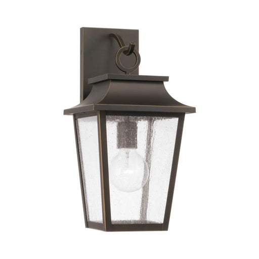 Capital 1-Light Outdoor Tapered Wall Lantern in Oiled Bronze with Ripple Glass