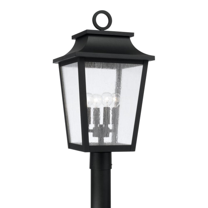 Capital 4-Light Outdoor Tapered Post Lantern in Black with Ripple Glass