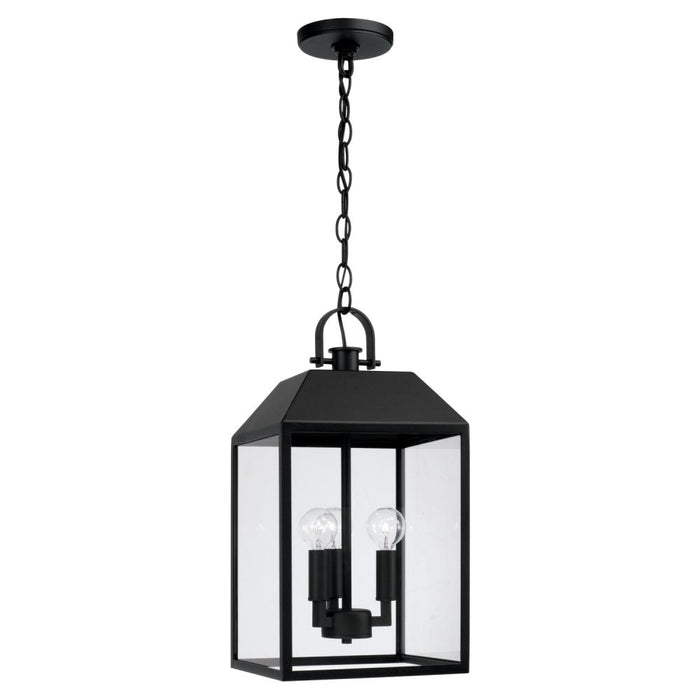 3-light Outdoor Square Rectangle Hanging Lantern In Black With Clear Glass | 953434BK