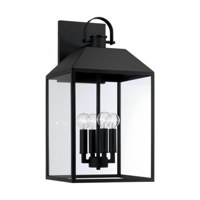 Capital 4-Light Outdoor Square Rectangle Wall Lantern in Black with Clear Glass