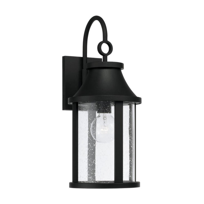 Capital 1-Light Outdoor Cylindrical Wall Lantern in Black with Seeded Glass