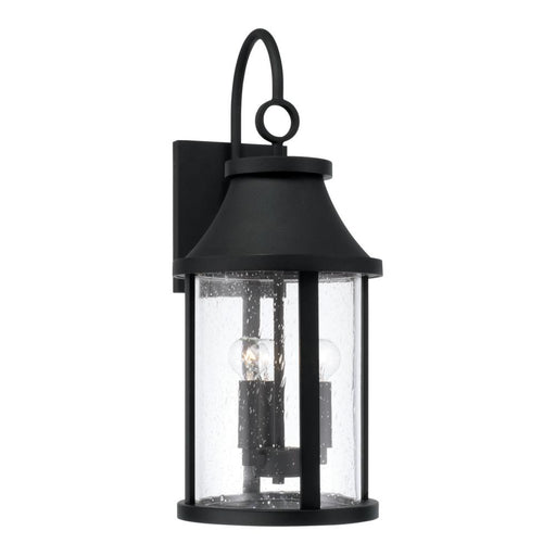 Capital 3-Light Outdoor Cylindrical Wall Lantern in Black with Seeded Glass