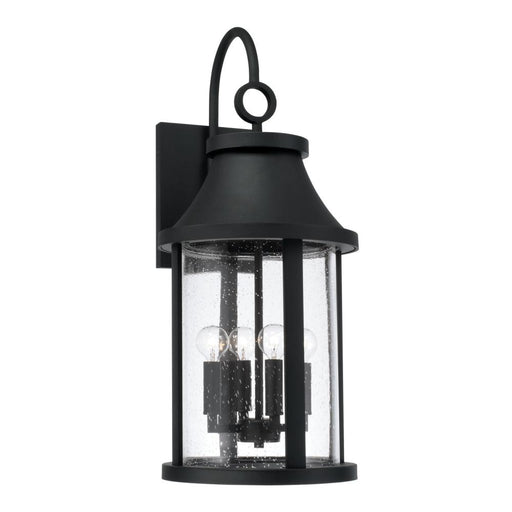 Capital 4-Light Outdoor Cylindrical Wall Lantern in Black with Seeded Glass