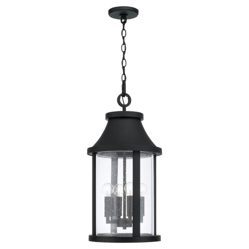 Capital 4-Light Outdoor Cylindrical Hanging Lantern in Black with Seeded Glass