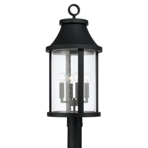 Capital 4-Light Outdoor Cylindrical Post Lantern in Black with Seeded Glass