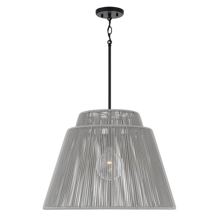 1-light Indoor Outdoor Pendant In Matte Black And Hand-wrapped Grey Resin Rope | 956311EK